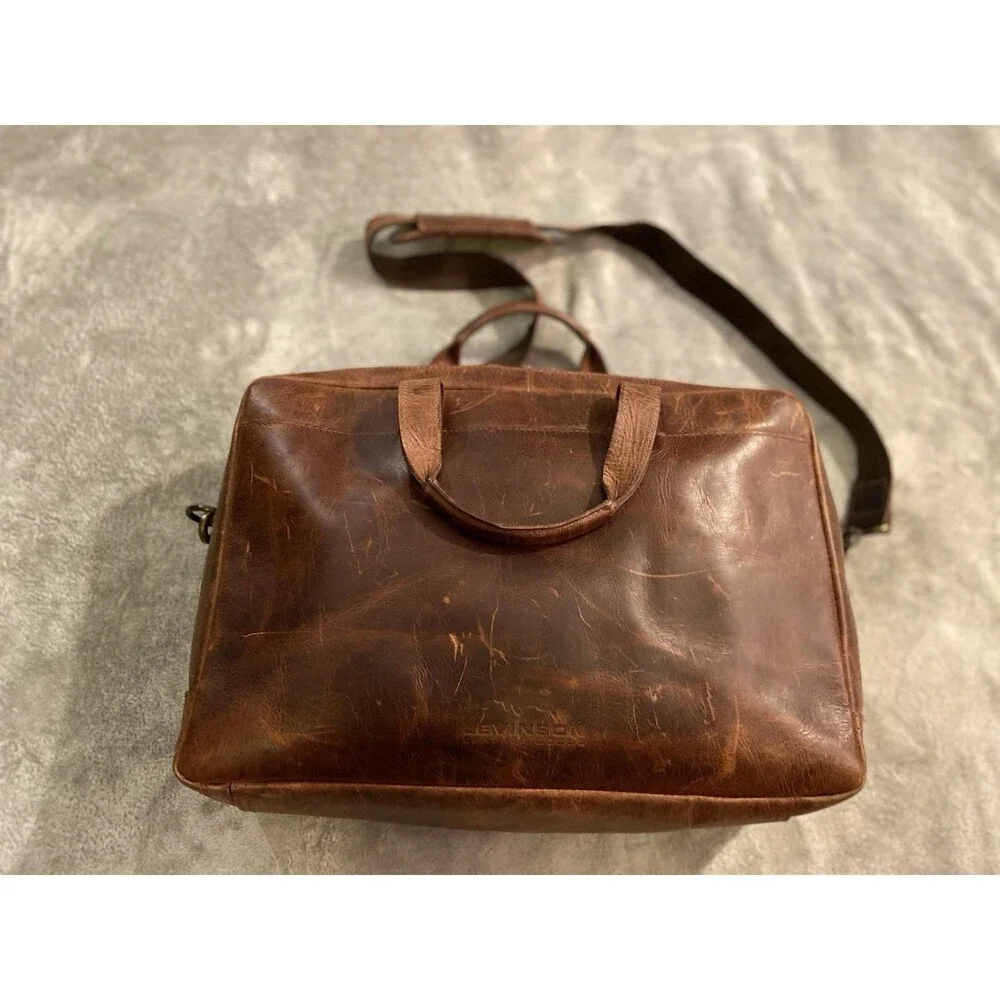 VTG Levinson Leather Goods Parker Messenger Work Bag Brown Buffalo Briefcase USA